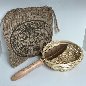 Rustic Burlap Bag with Basket and Wooden/Metal Shovel